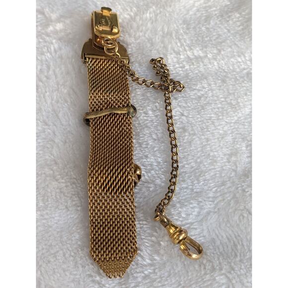 Antique Gold Fill Vest Pocket Clip Watch Chain Mesh Charm Victorian w/ Amethysts - Picture 4 of 12